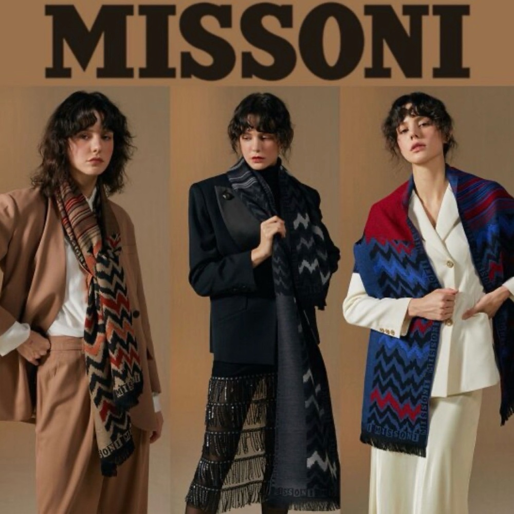 Missoni Colorblock Checked 100% Wool Scarf - Black, Purple, Pink, Yellow - Picture 9 of 12